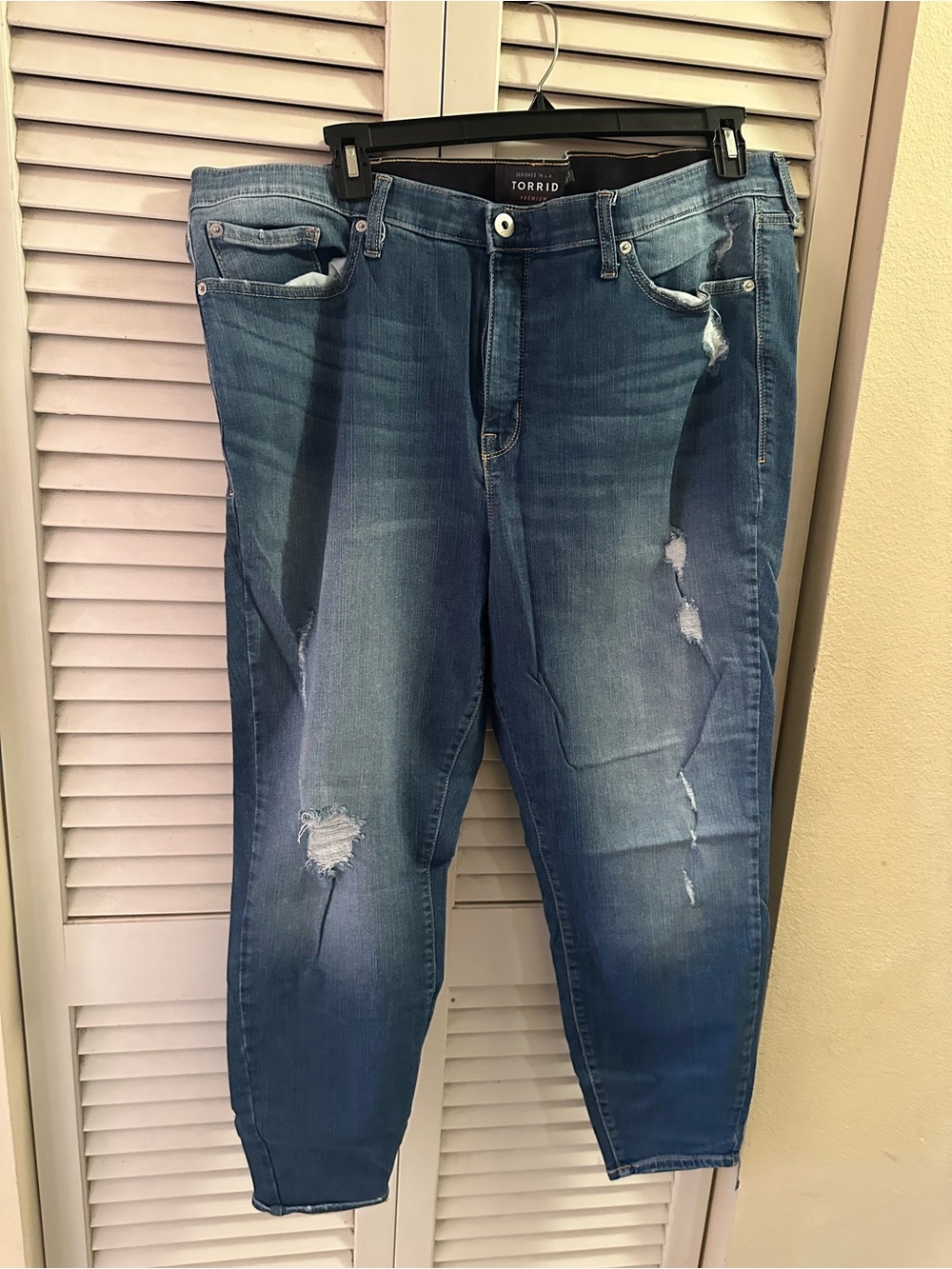 torrid Medium Blue Skinny Jeans with Distressed Details